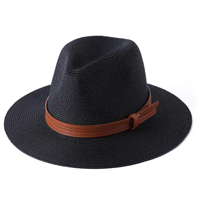 Large Size 56-58 59-60cm New Natural Panama Straw Hat Summer Men Women Wide Brim Beach UV Protection Fedora Sun Hat Wholesale