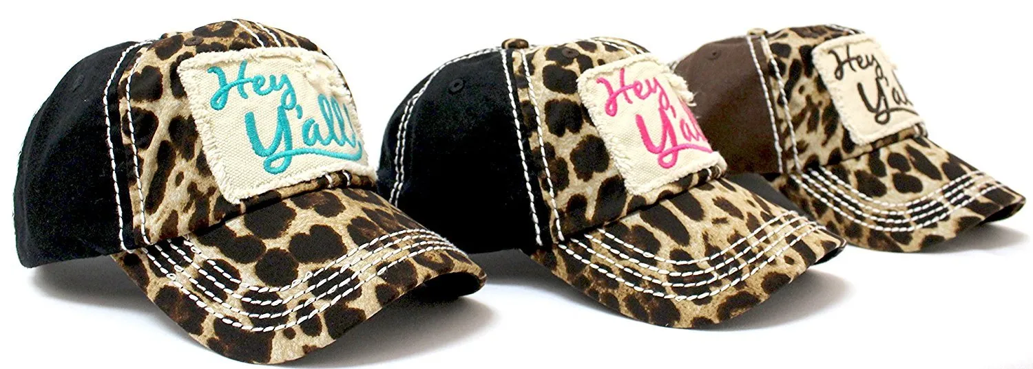 LEOPARD & TURQUOISE "Hey Y'all!" Patch Embroidery Cap/ Vintage Hat