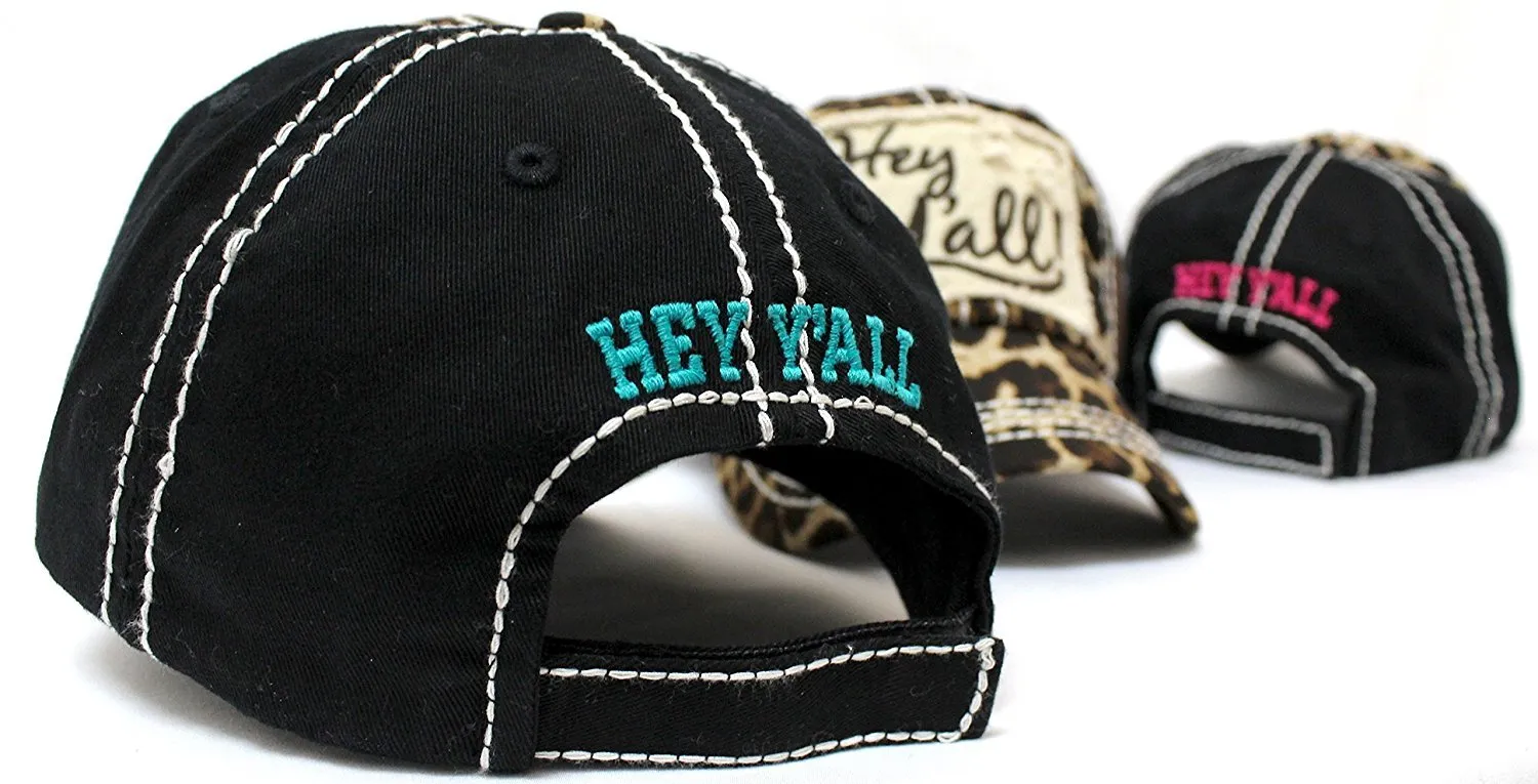 LEOPARD & TURQUOISE "Hey Y'all!" Patch Embroidery Cap/ Vintage Hat