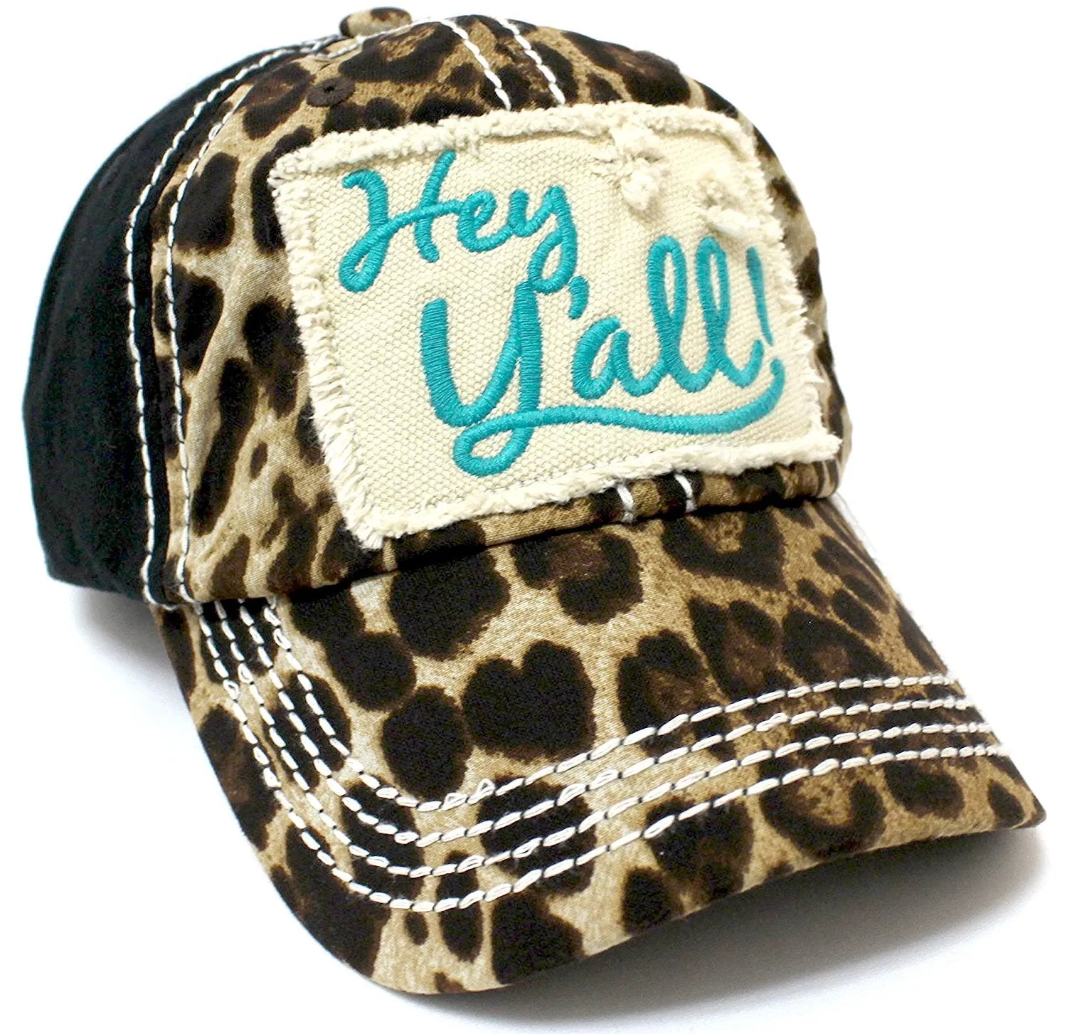 LEOPARD & TURQUOISE "Hey Y'all!" Patch Embroidery Cap/ Vintage Hat