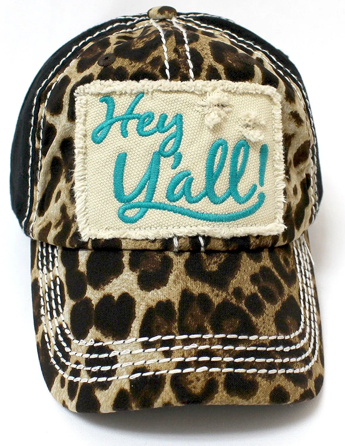 LEOPARD & TURQUOISE "Hey Y'all!" Patch Embroidery Cap/ Vintage Hat