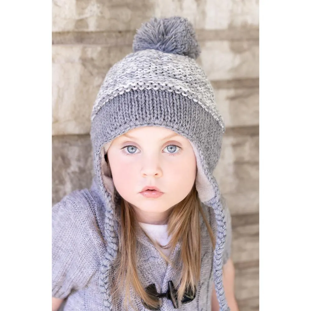 Marled Grey Earflap Beanie Hat