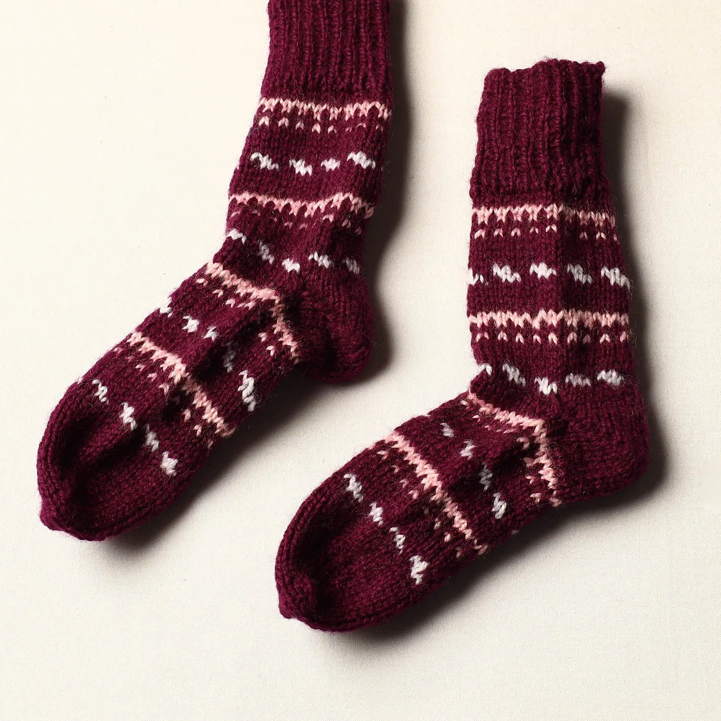 Maroon - Kumaun Hand Knitted Woolen Socks (Kids)