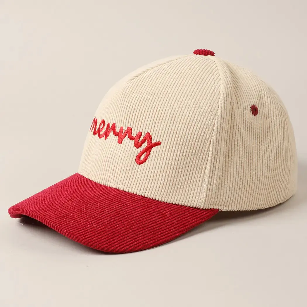 Merry Embroidered Corduroy Trucker Hat