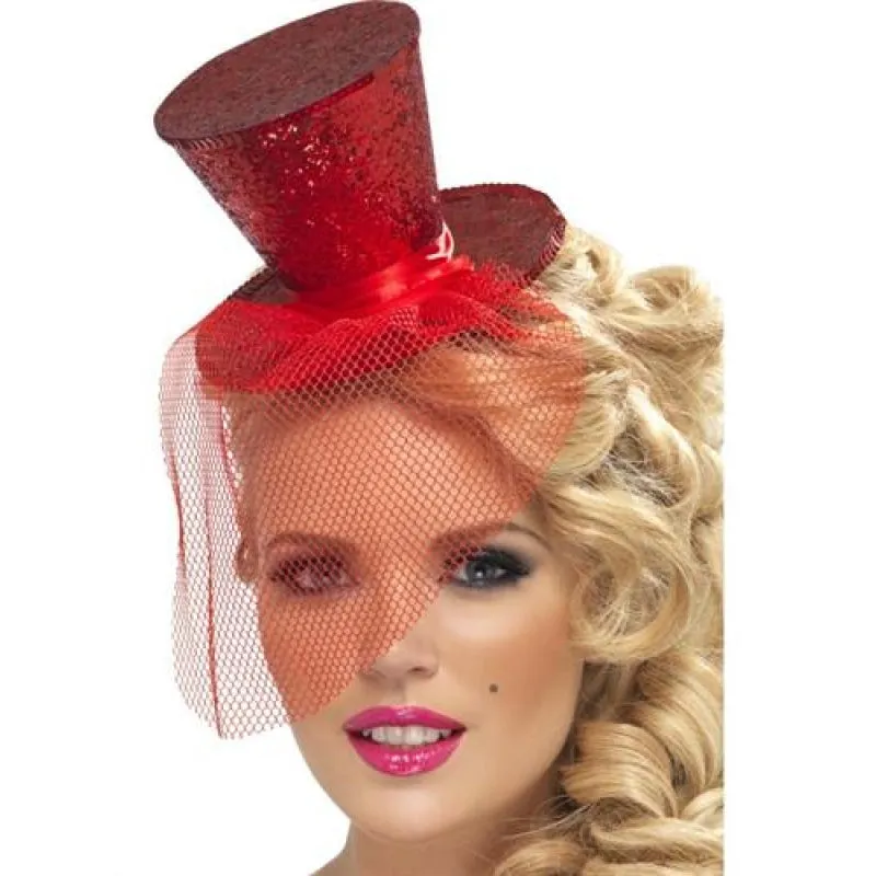 Mini Top Hat on Headband - Red