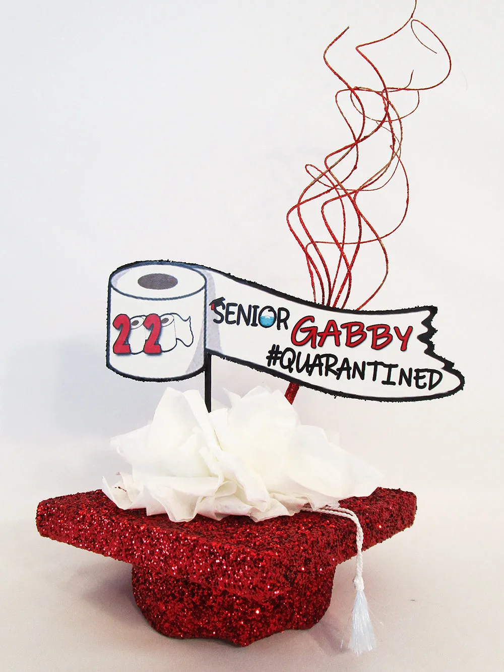 Mortar Board Hat with toilet tissue puffs Graduation Centerpiece