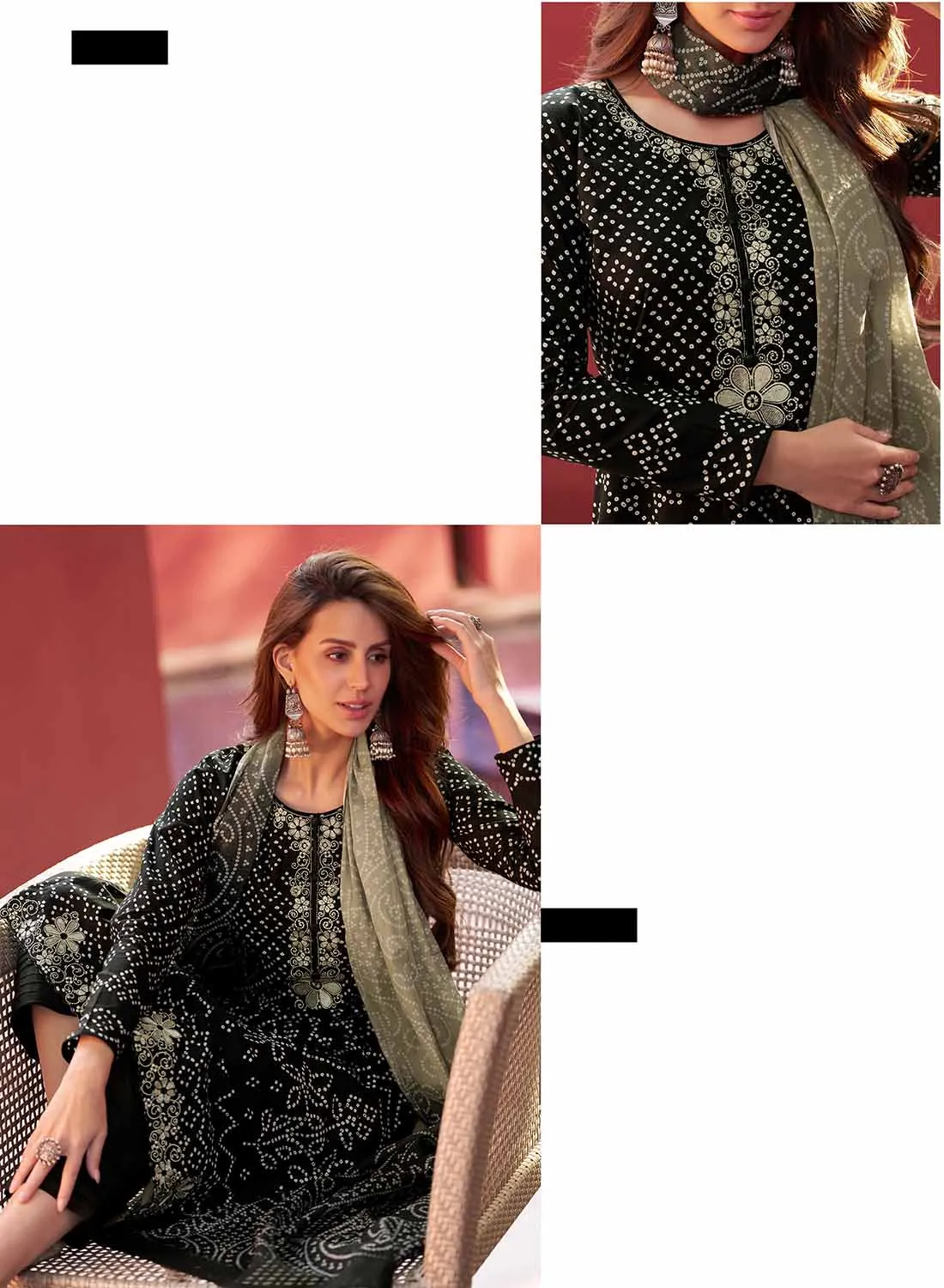 Mumtaz Arts Black Lawn Cambric Cotton Unstitched Women Suit Material