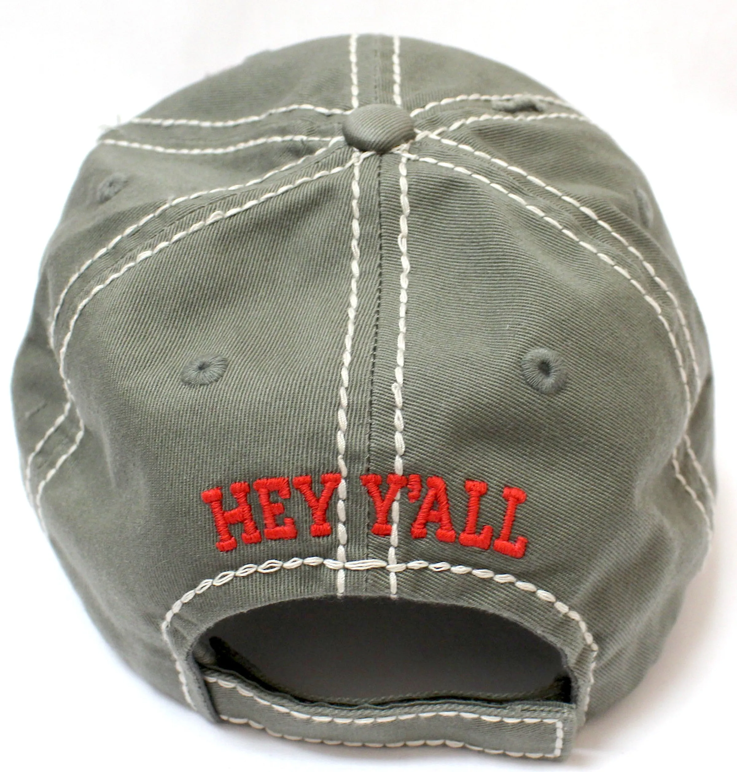 New!! MOSS "Hey Y'all!" Patch Embroidery Cap w/ Contrast Stitching & Distressed Details