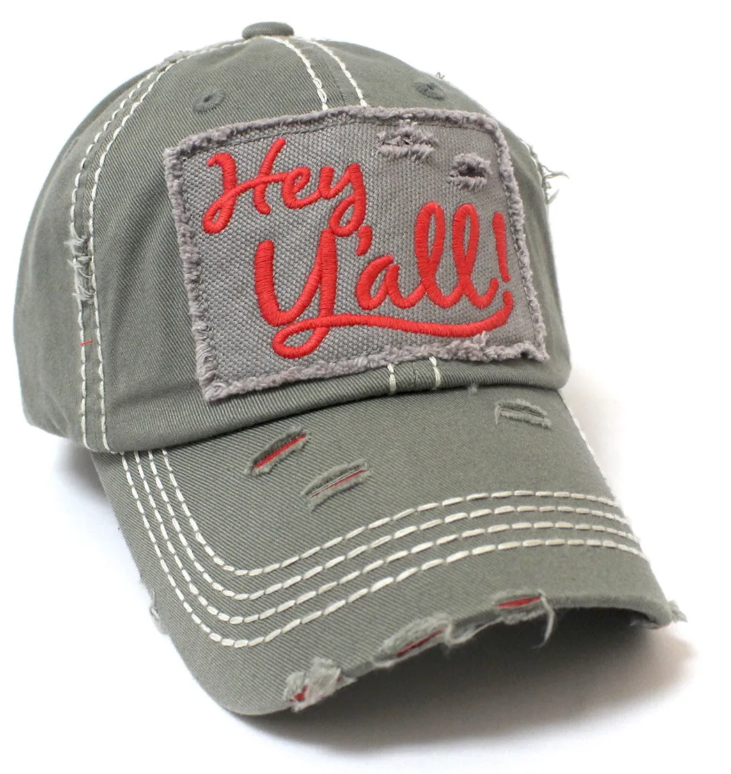 New!! MOSS "Hey Y'all!" Patch Embroidery Cap w/ Contrast Stitching & Distressed Details