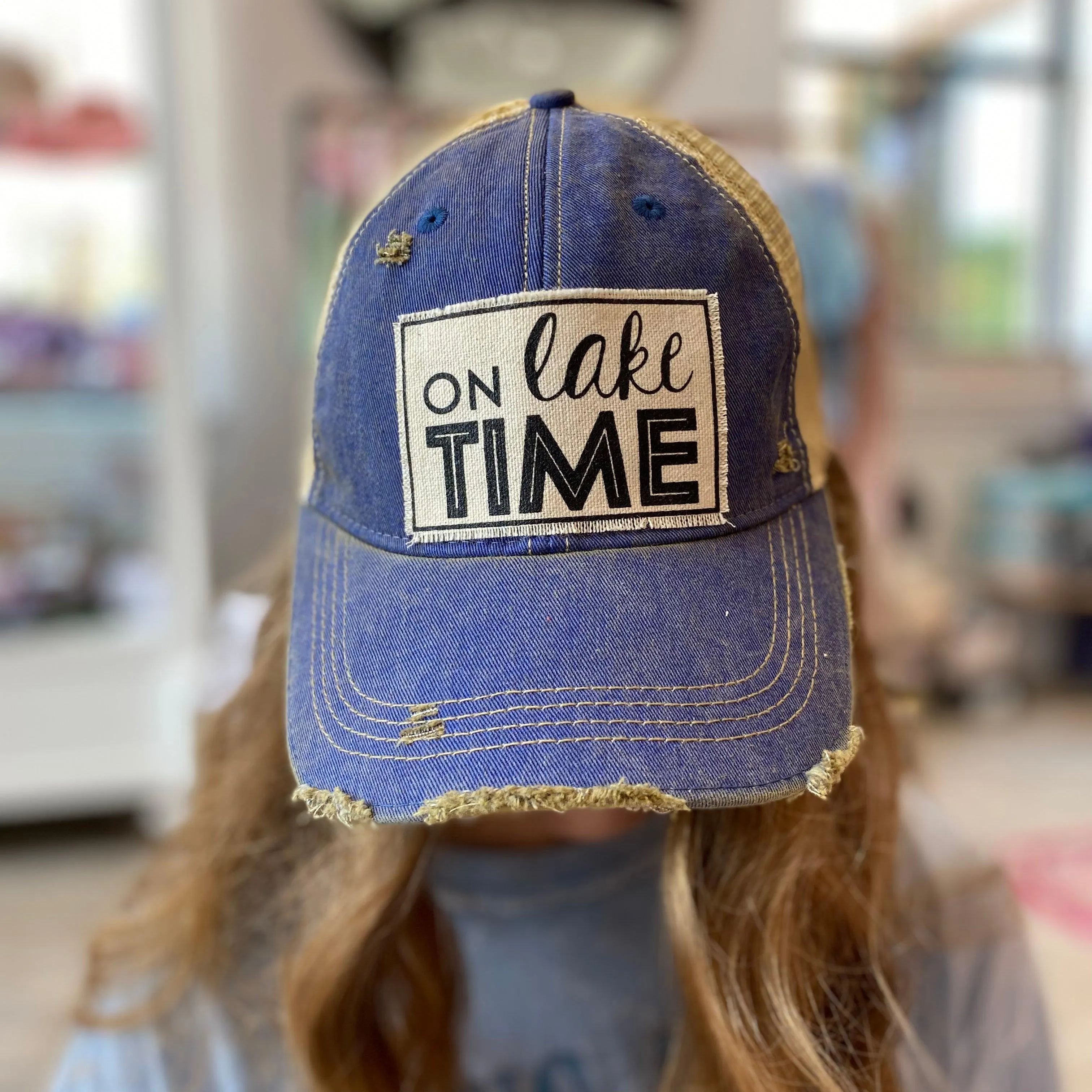 On Lake Time Distressed Baseball Cap