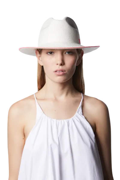 Paresi Panama Hat, Neon Pink Stitch