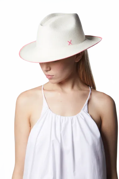 Paresi Panama Hat, Neon Pink Stitch