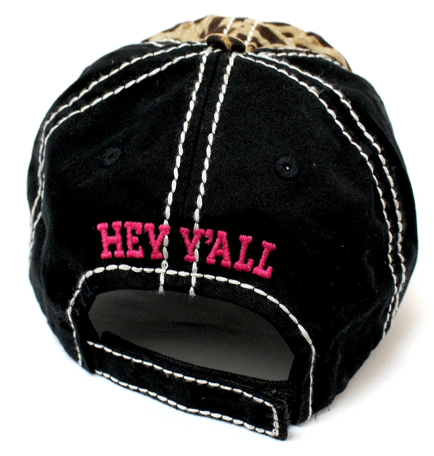 PINK & LEOPARD  "Hey Y'all!" Patch Embroidery Women's Hat