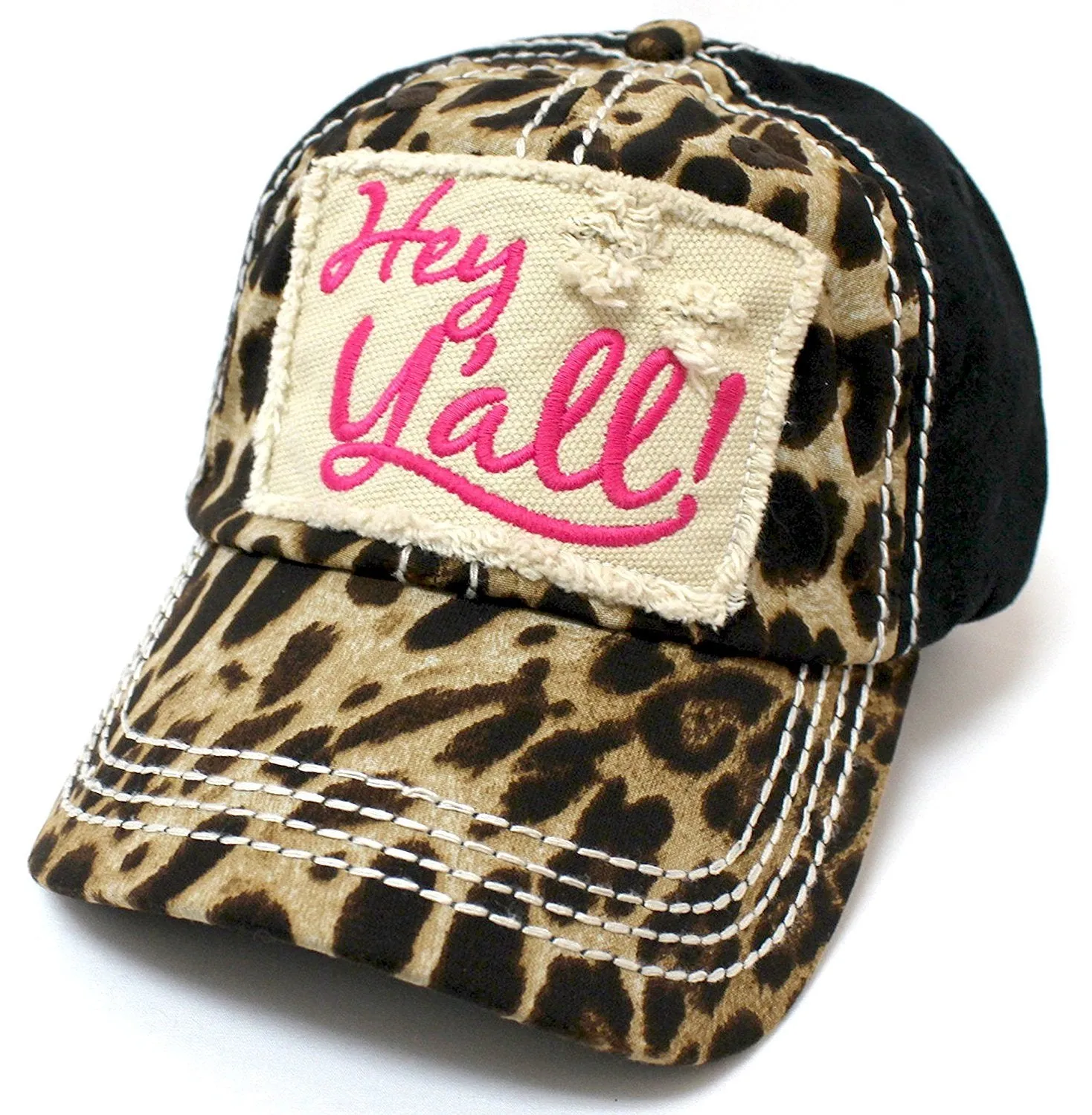 PINK & LEOPARD  "Hey Y'all!" Patch Embroidery Women's Hat