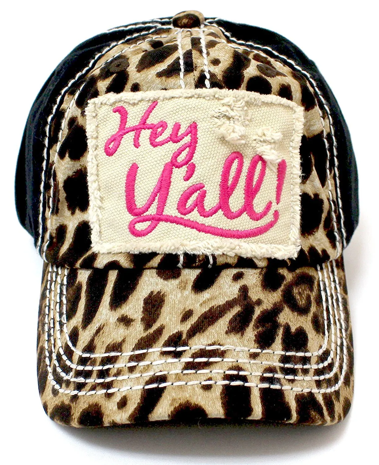 PINK & LEOPARD  "Hey Y'all!" Patch Embroidery Women's Hat