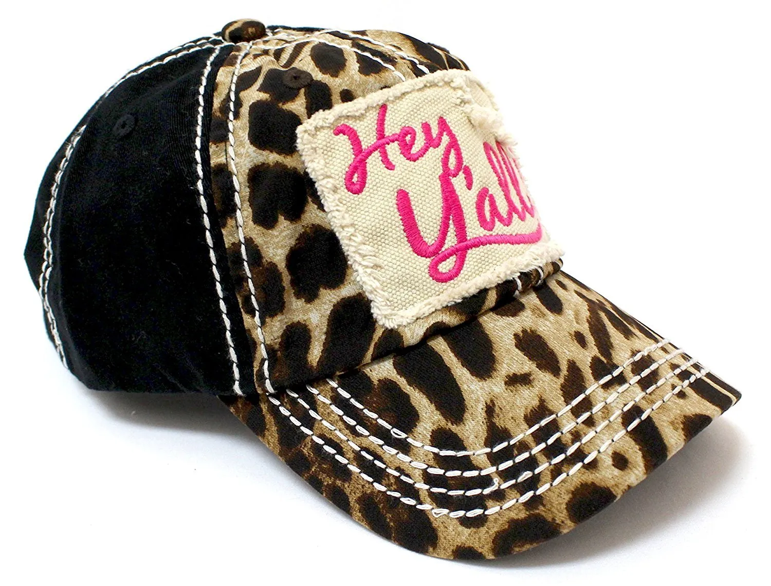 PINK & LEOPARD  "Hey Y'all!" Patch Embroidery Women's Hat