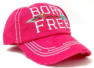 PINK "BORN FREE" Women's Distressed Baseball Cap w/ Adjustable Arrow Detailed Back