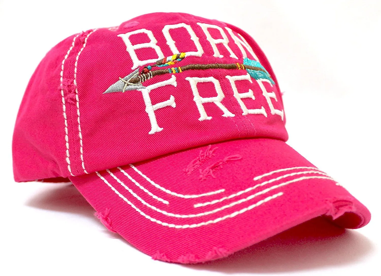 PINK "BORN FREE" Women's Distressed Baseball Cap w/ Adjustable Arrow Detailed Back