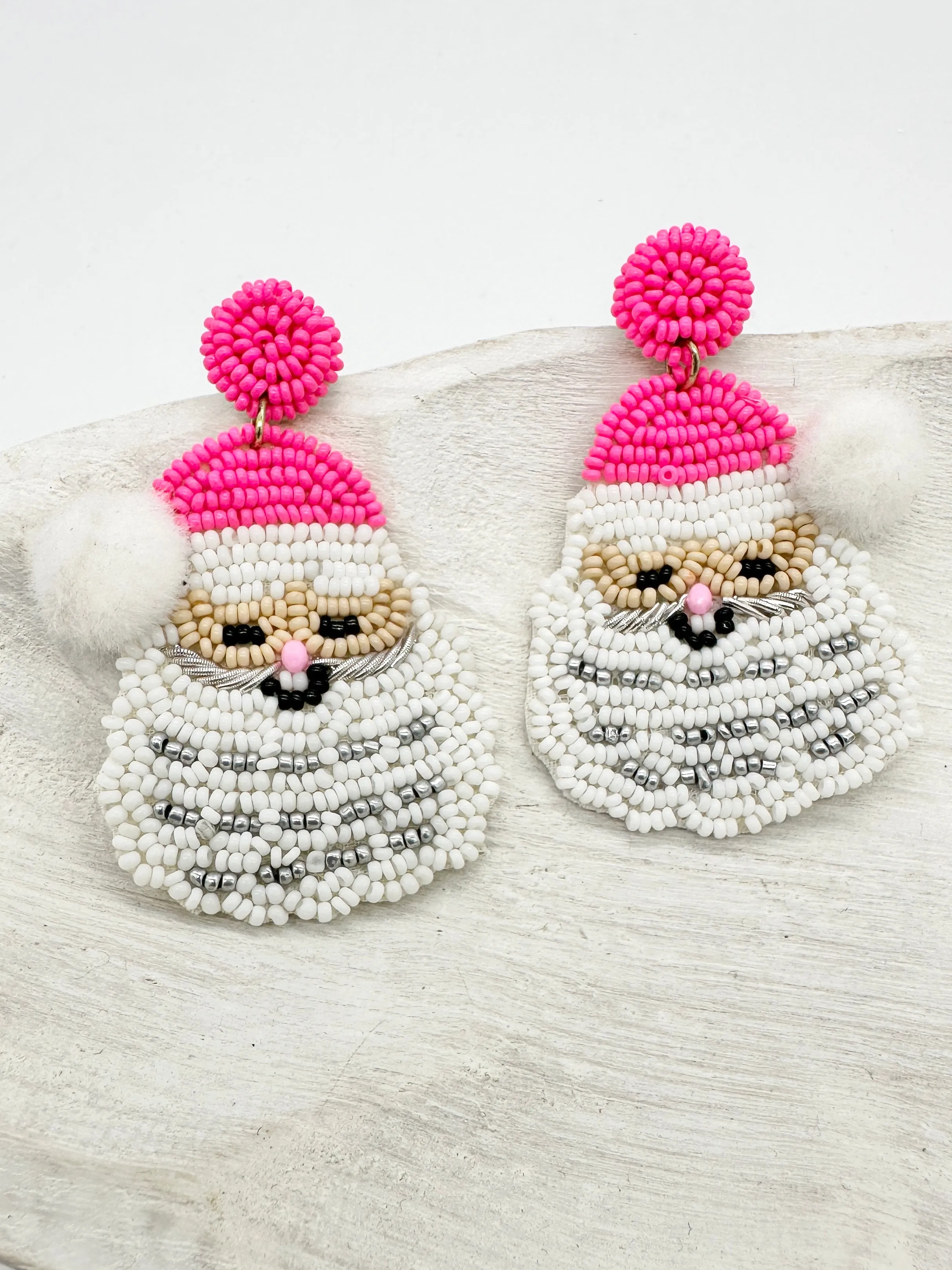 Pom Pom Santa Beaded Earrings