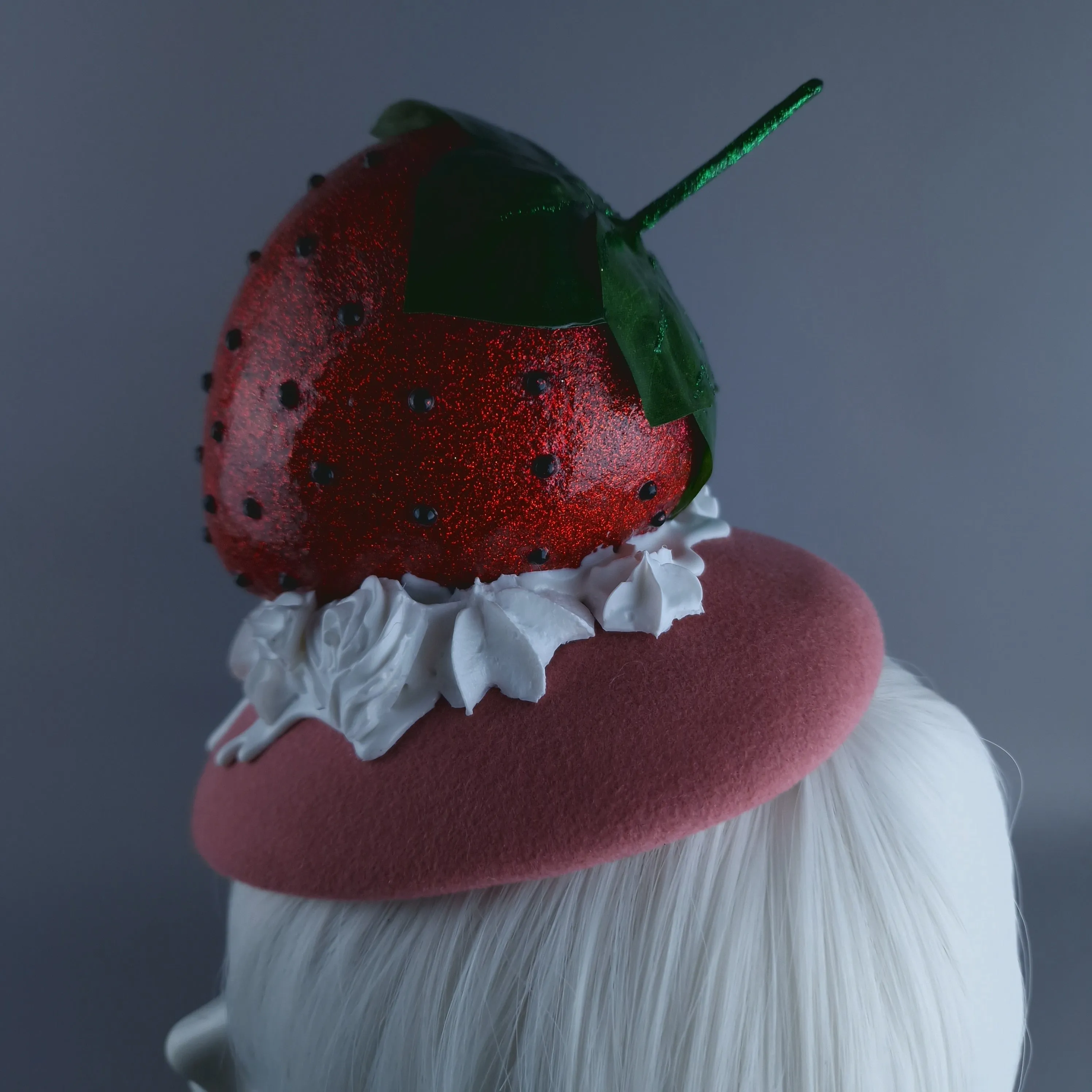 "Fariza" Giant Strawberry & Cream Food Fascinator Hat