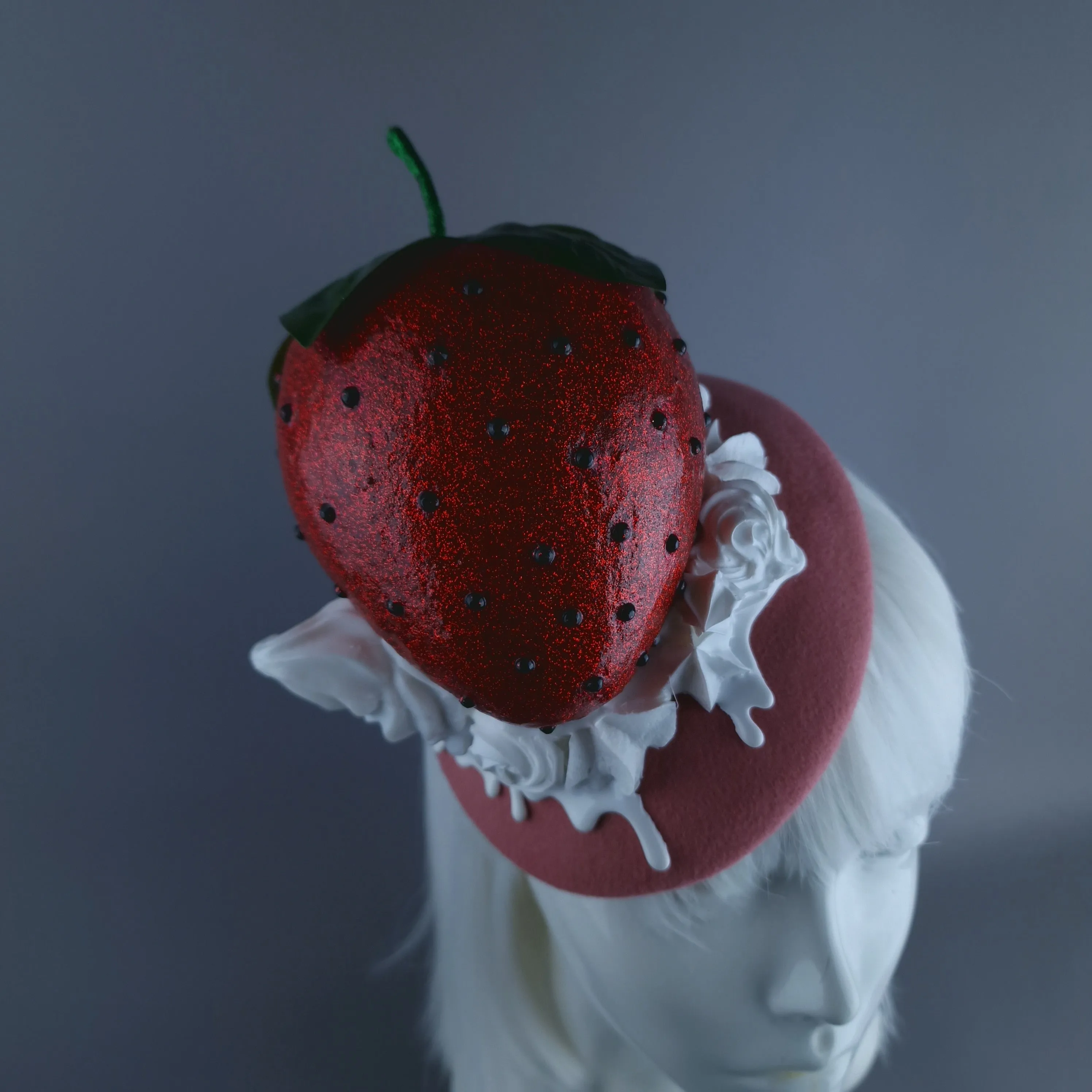 "Fariza" Giant Strawberry & Cream Food Fascinator Hat