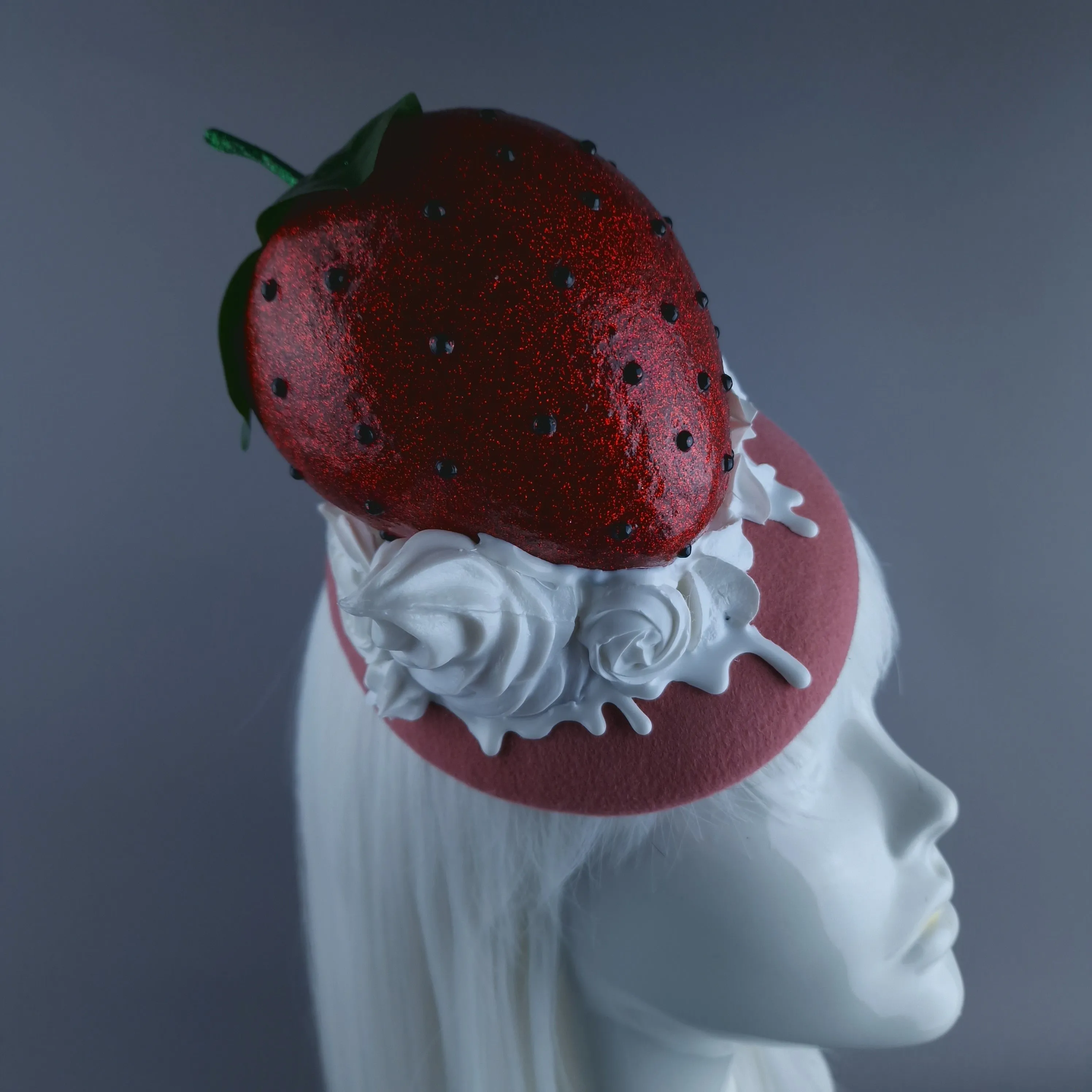 "Fariza" Giant Strawberry & Cream Food Fascinator Hat