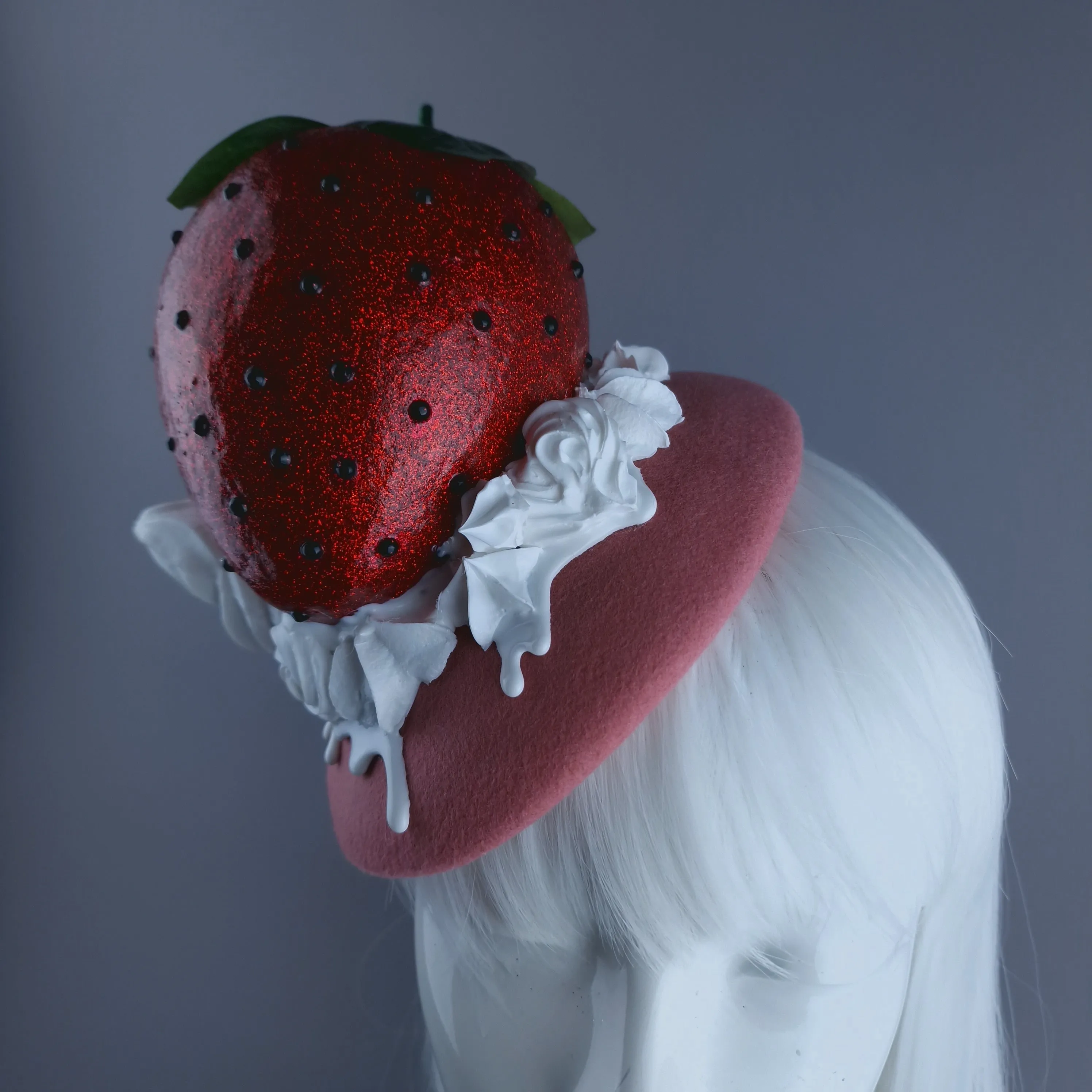 "Fariza" Giant Strawberry & Cream Food Fascinator Hat