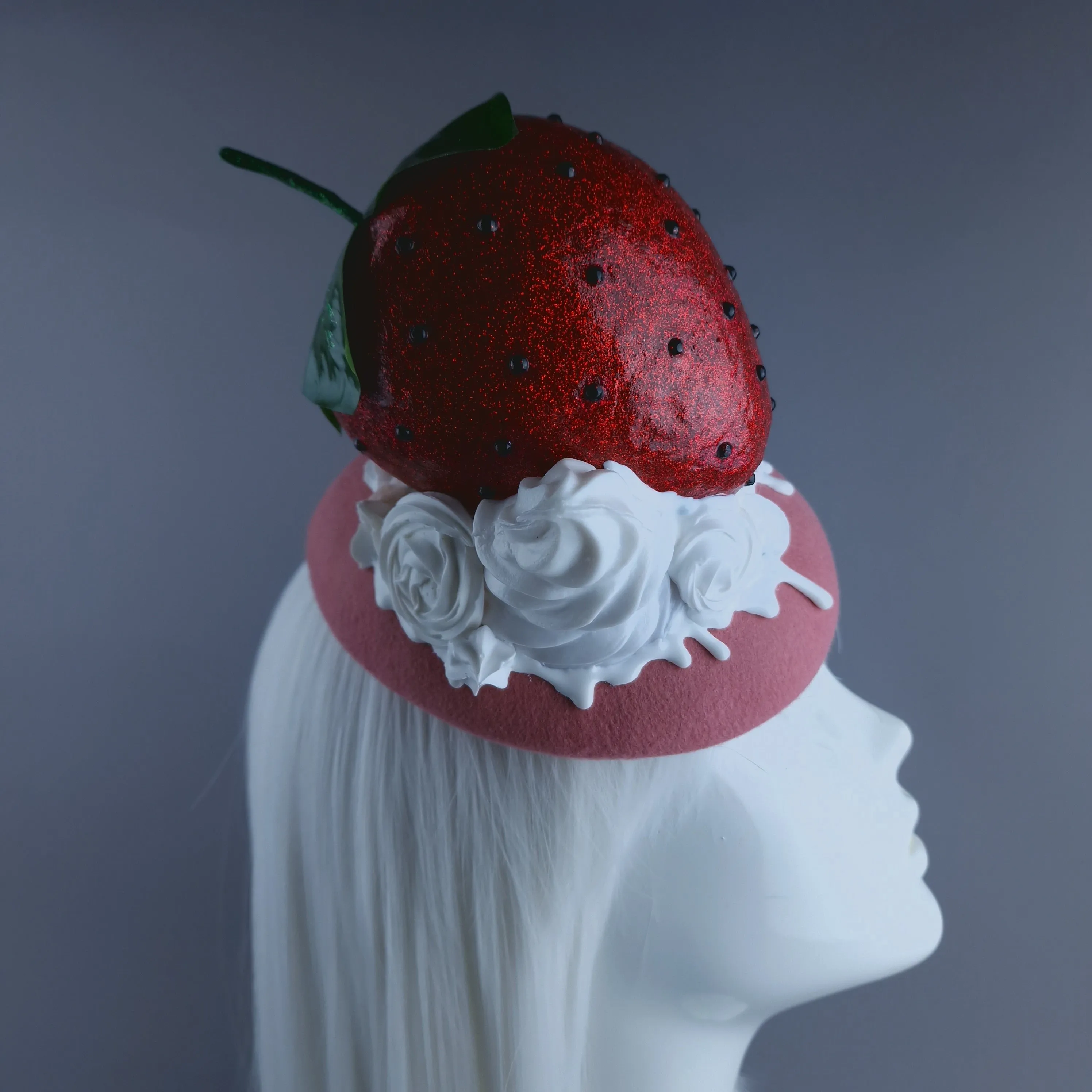 "Fariza" Giant Strawberry & Cream Food Fascinator Hat