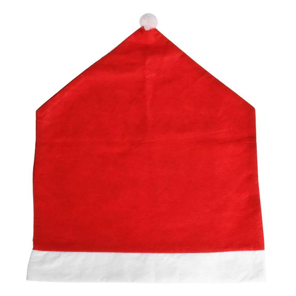 Red Christmas Hat Cotton Chair Cover Xmas Dinner Table Decoration