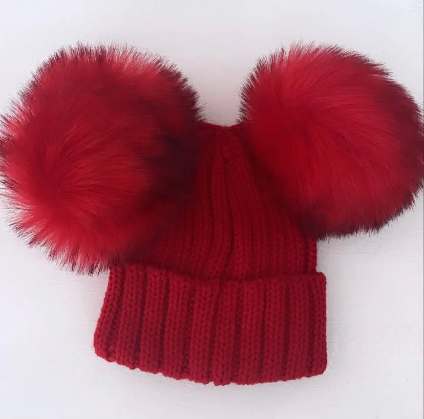 Red double Pom Pom hat