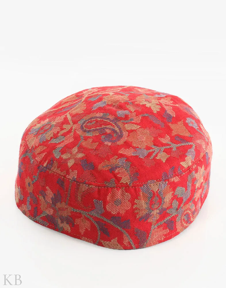 Red Kani Print Woolen Cap