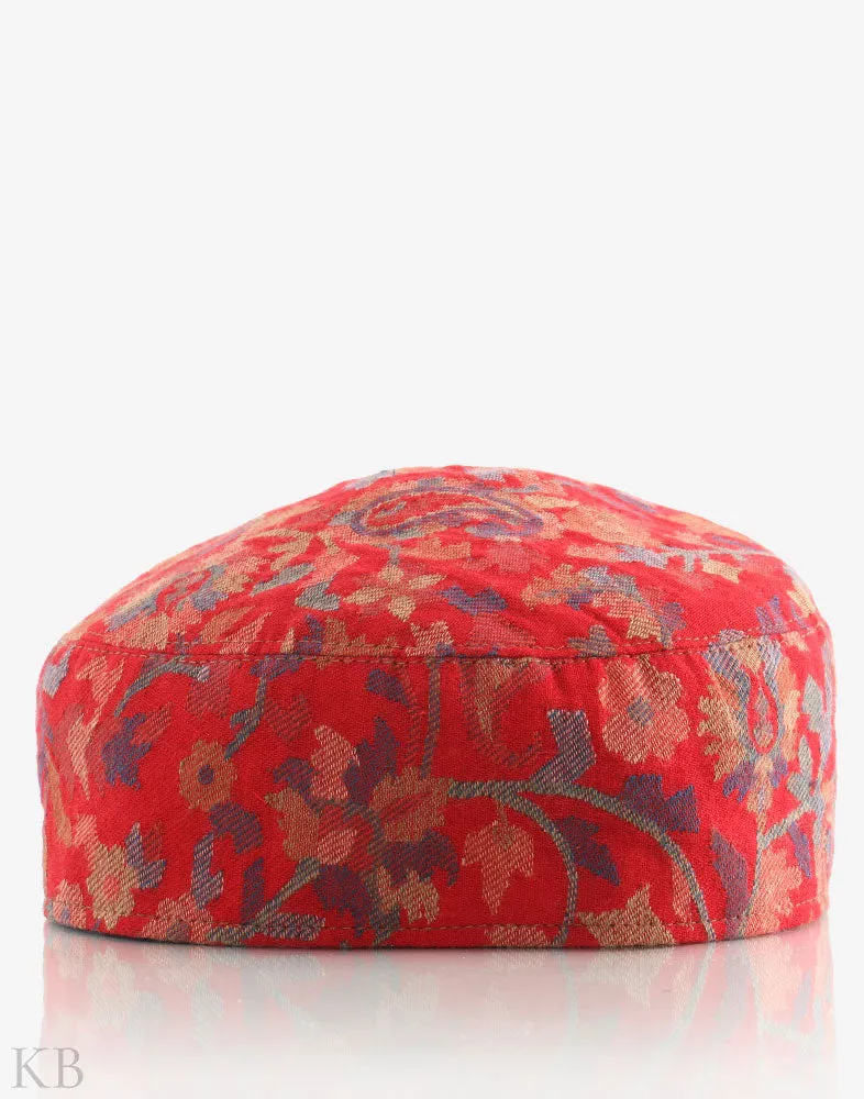 Red Kani Print Woolen Cap