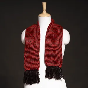 Red - Kumaun Hand Knitted Woolen Muffler (66 in)