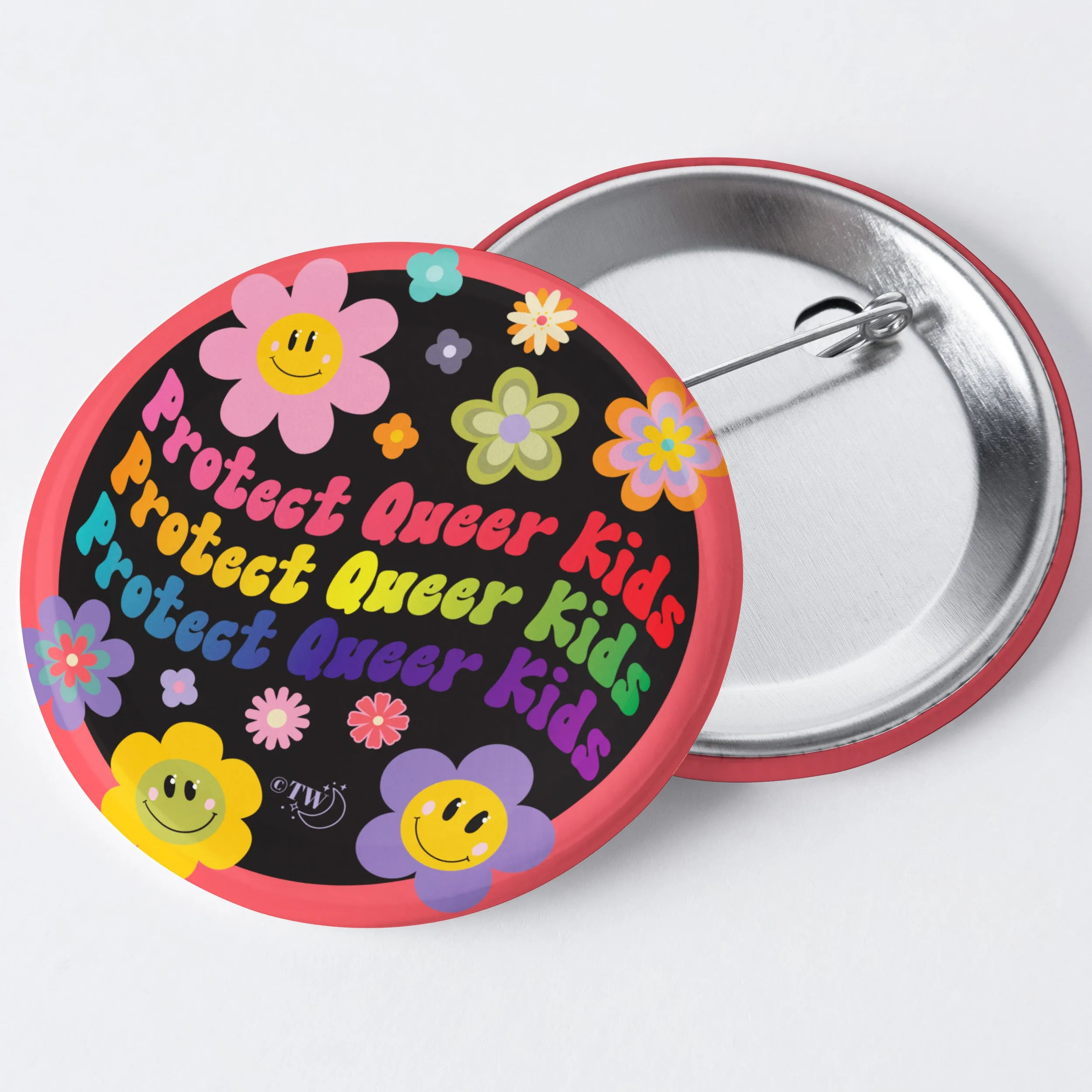 Retro Flower Protect Queer Kids 1.75" Button Pin