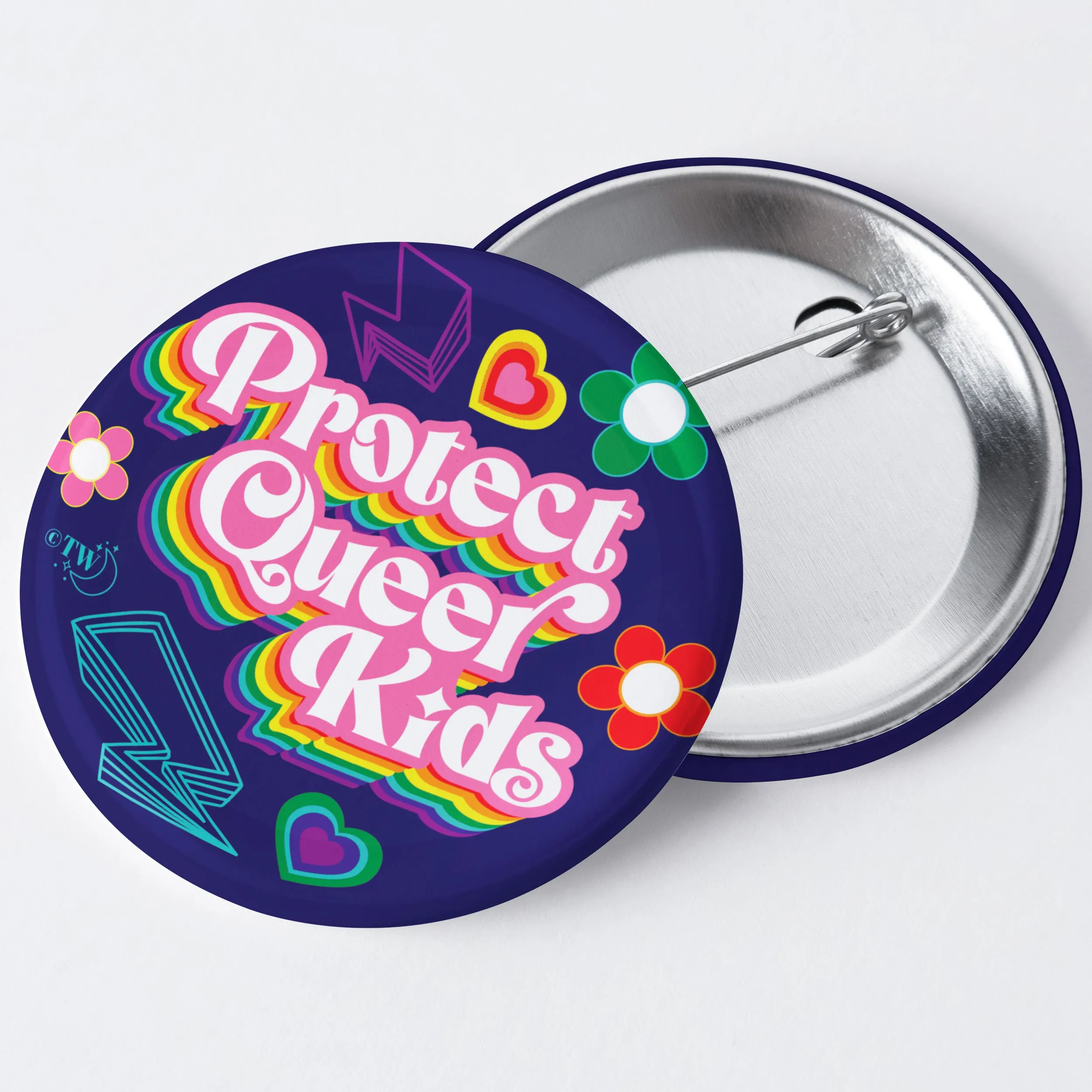 Retro Protect Queer Kids 1.75" Button Pin