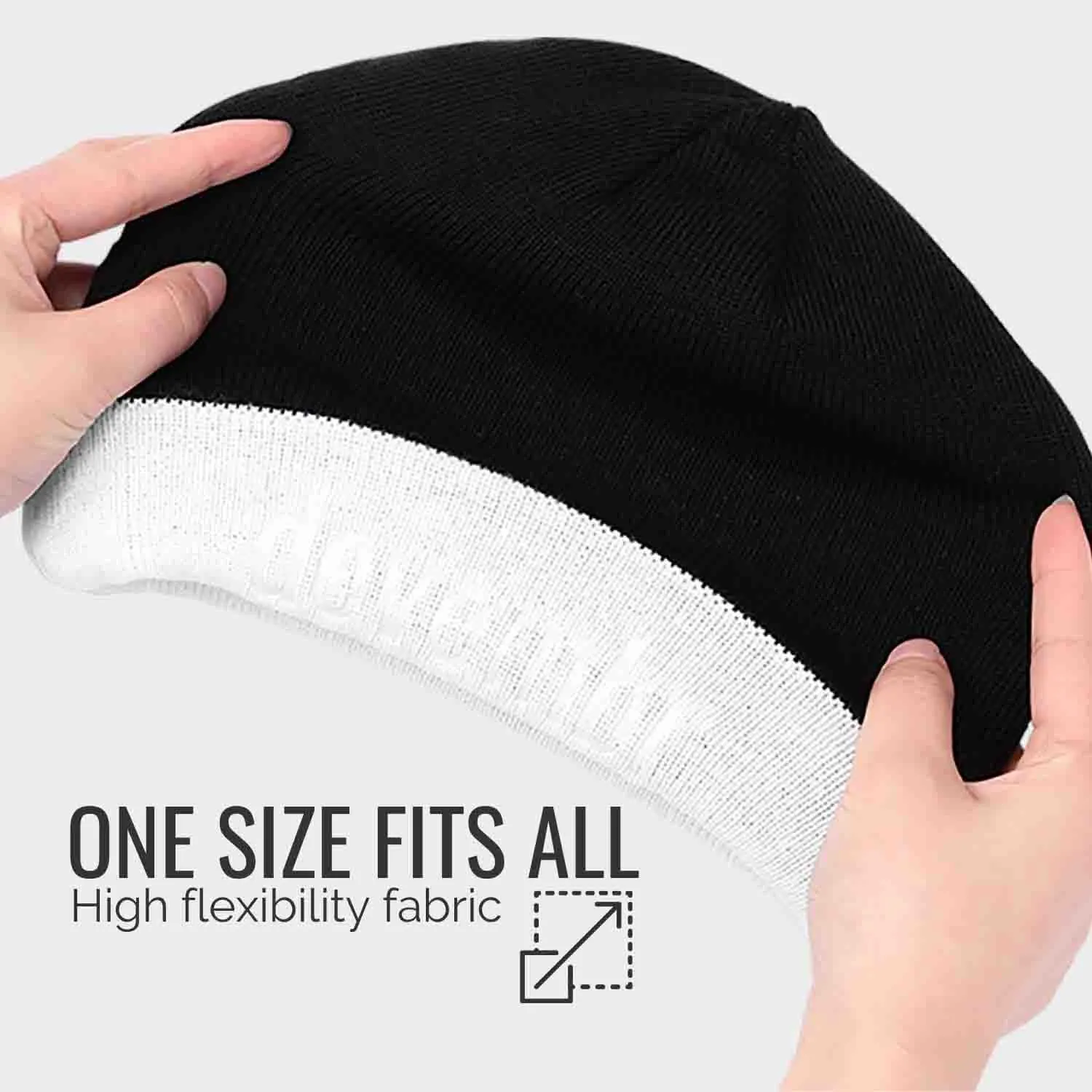 Reversible Beanie Hat (Black and White, Long Brim)