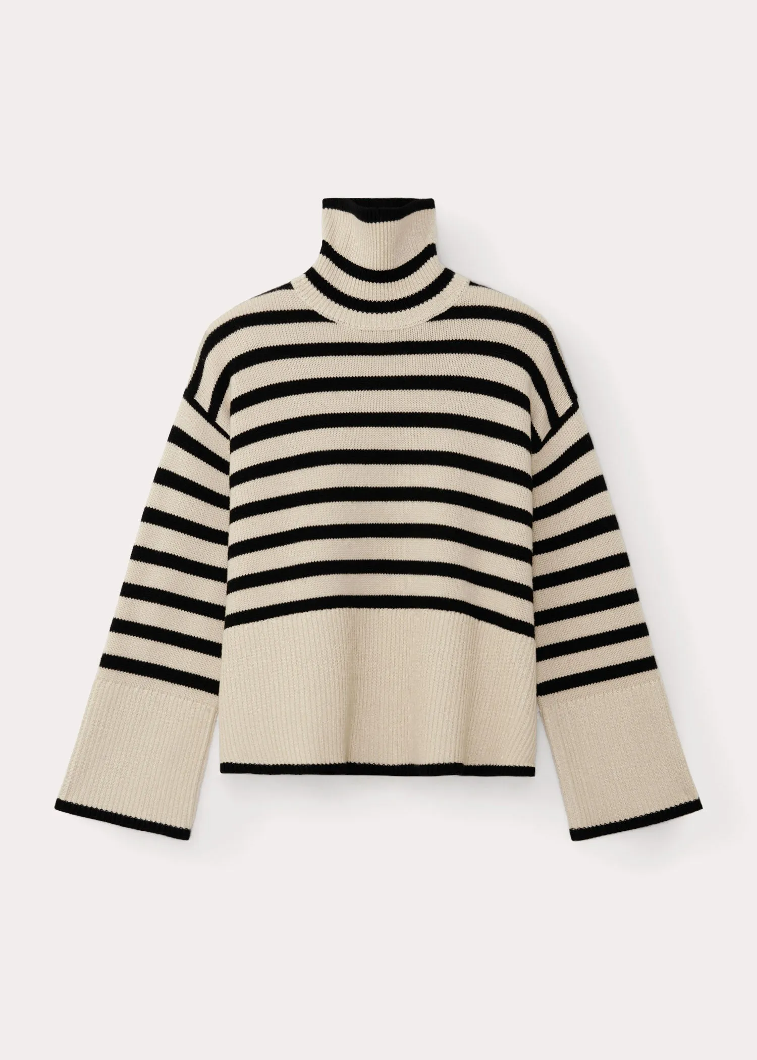 Signature stripe turtleneck light sand