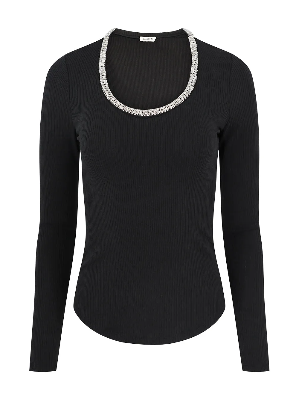 SIMKHAI - Janay Long Sleeve U-Neck Top in Black