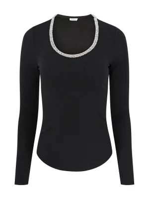 SIMKHAI - Janay Long Sleeve U-Neck Top in Black