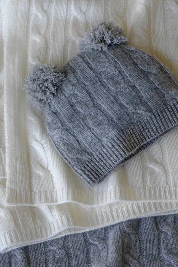 Sofia Cashmere Angel Cable Baby Hat and Blanket Set