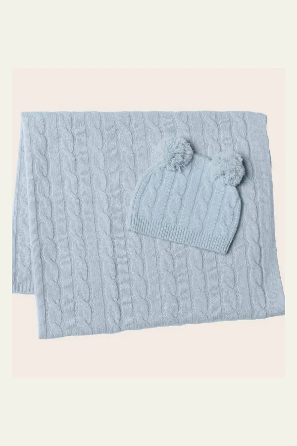 Sofia Cashmere Angel Cable Baby Hat and Blanket Set