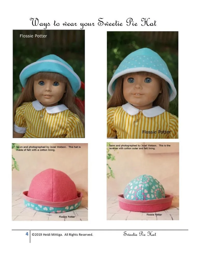 Sweetie Pie Hat 18" Doll Clothes Pattern