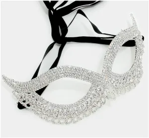 Teri Classic Cat Eye Crystal Silver Masquerade Mask.