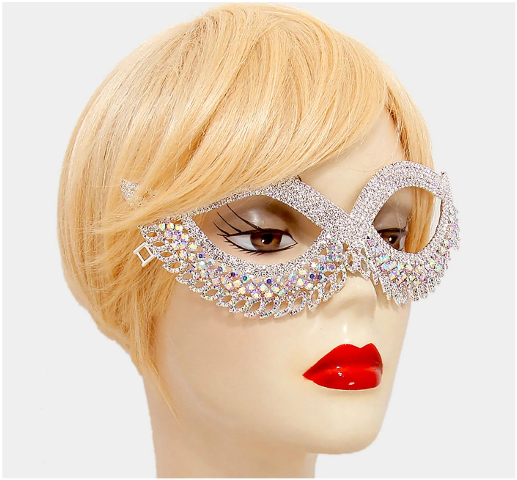 Teri Classic Cat Eye Crystal Silver Masquerade Mask.