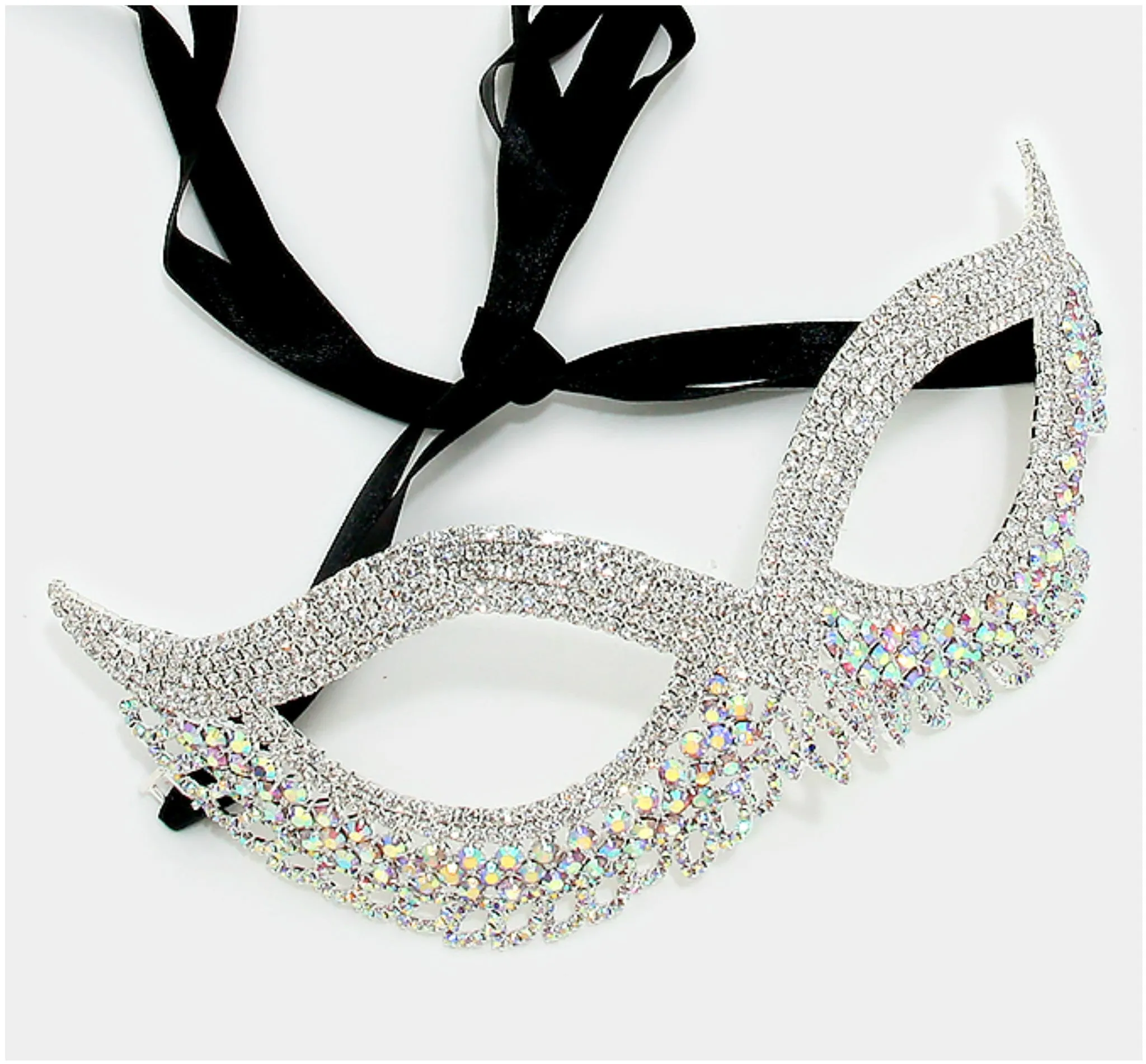 Teri Classic Cat Eye Crystal Silver Masquerade Mask.