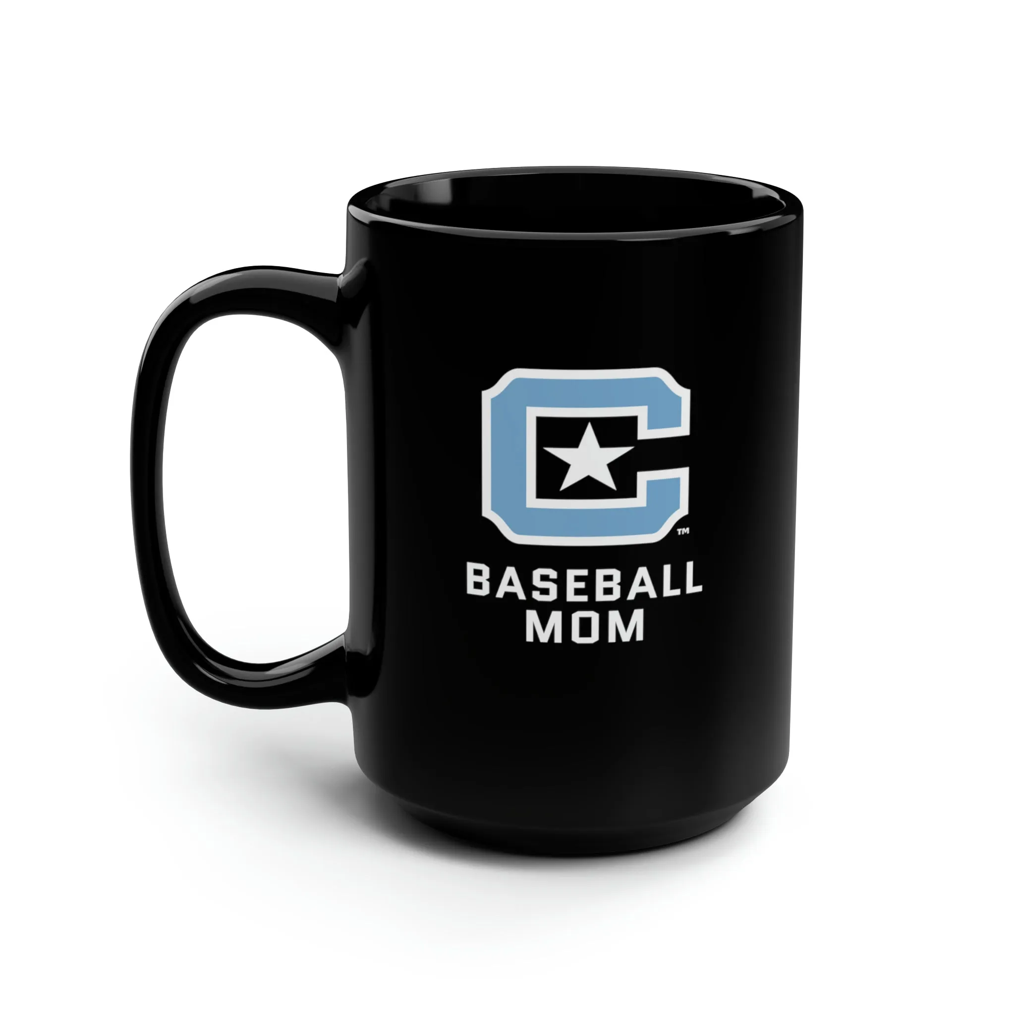 The Citadel Block C Logo, Sports Baseball Mom, Black Mug, 15oz