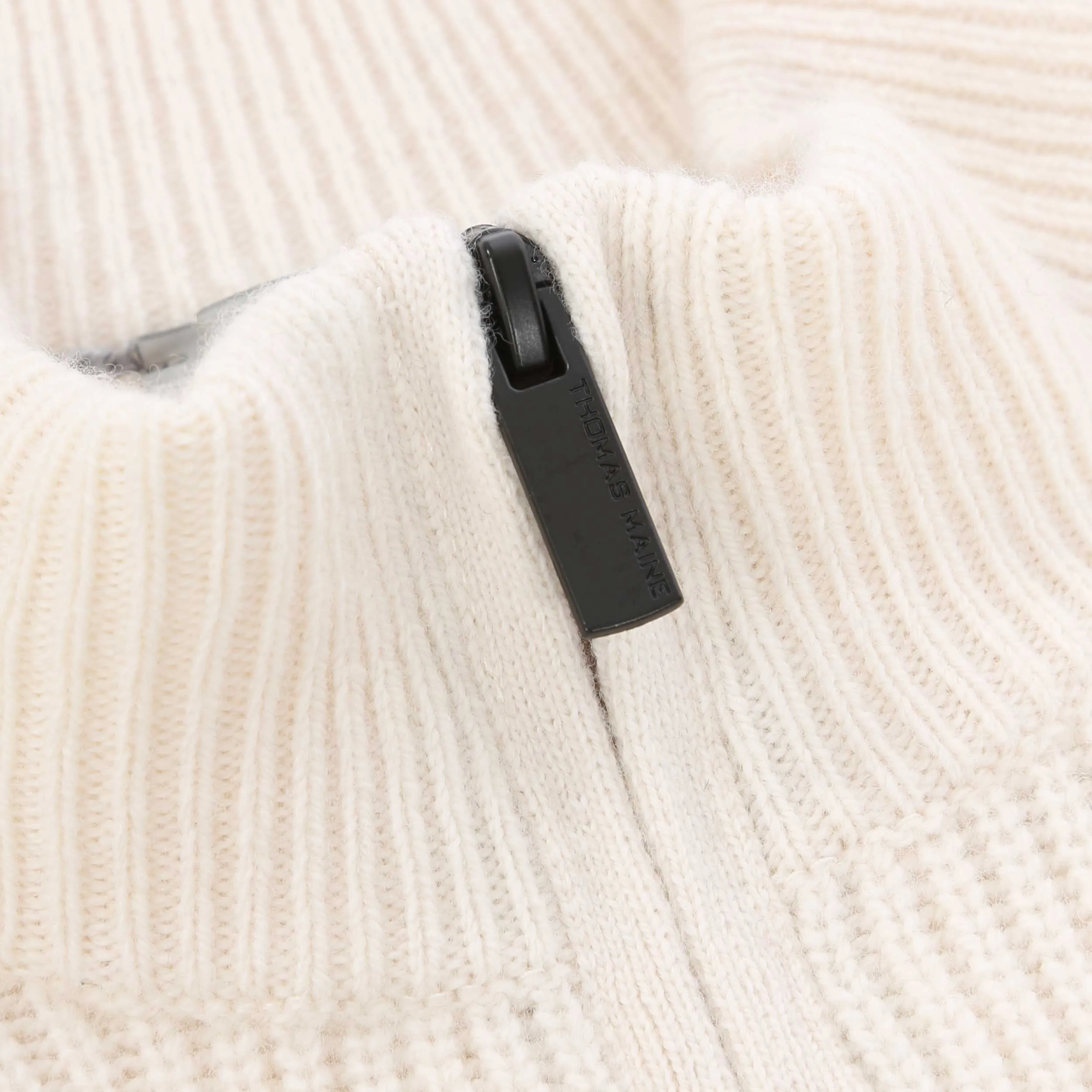 Thomas Maine 1/4 Zip Lambs Wool Knitwear in Cream