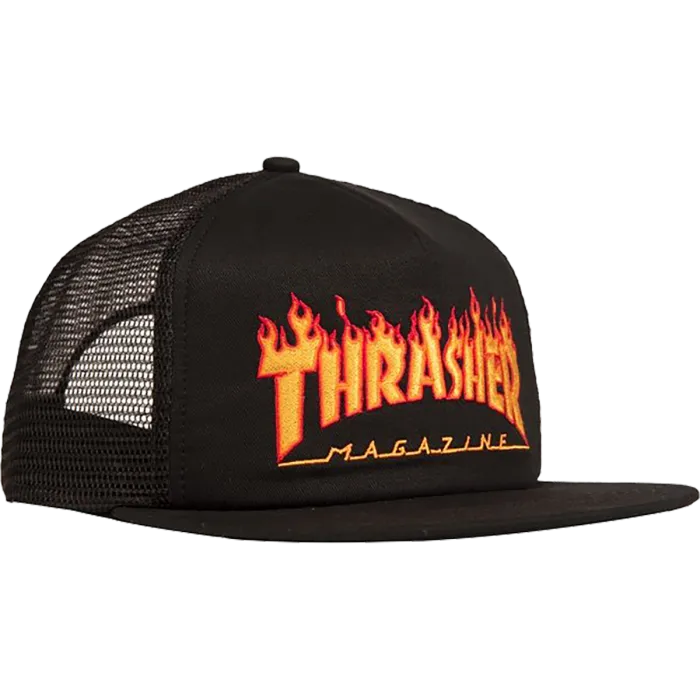 Thrasher Flame Embroidered Logo Black/yellow/red Mesh Hat