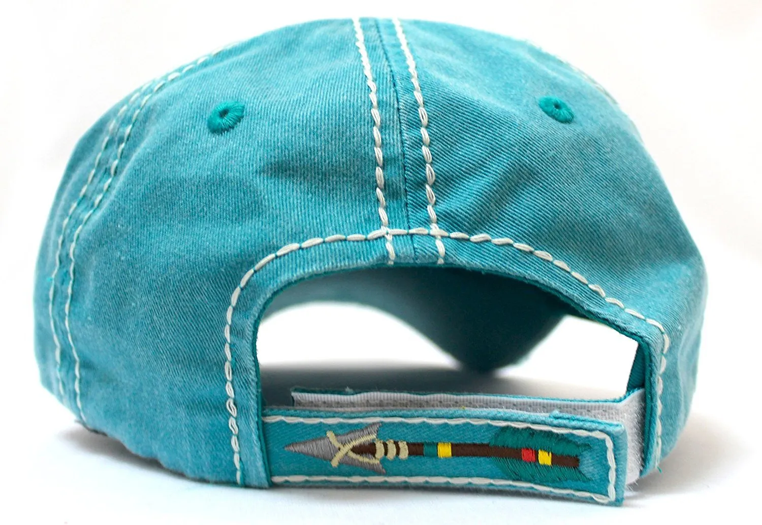 TURQUOISE "BORN FREE" Distressed Baseball Cap w/ Arrow Embroidery Back