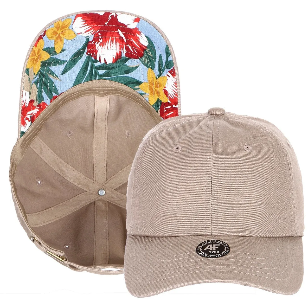 Unstructured Strapback Dad Hat with Floral Print Undervisor